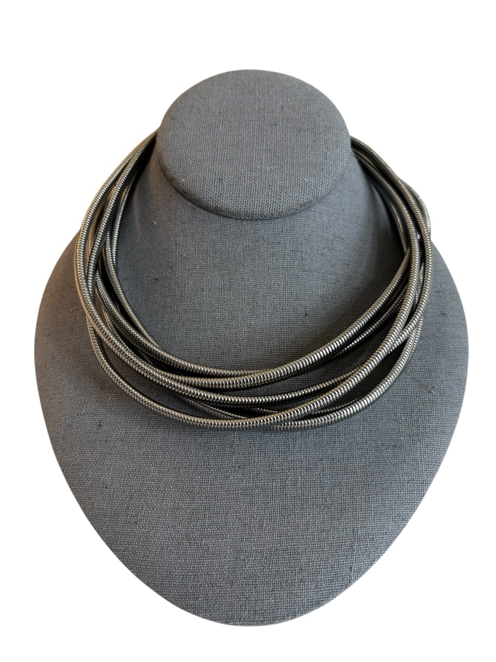 BCBGMaxAzria Multi-Strand Silver-Tone Coil Choker Necklace.